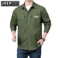 JEEP SPIRIT 1941 ESTD ใหม่เสื้อแขนยาวทรงหลวมซักได้มีกระเป๋าขนาดใหญ่ชุดทำงานย้อนยุคอินเทรนด์เสื้อเชิ้ตลำลอง