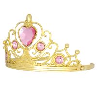 Cute Rhinestone Heart Golden Wedding Crown Headband Princess Pink Plastic Tiara Hairband For Girls Kids Hair Accessories Jewelry