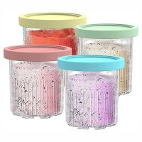 4 Piece Ice Cream Maker Creami Pints and Lids Silicone+Plastic As Shown for Ninja NC500 NC501 Series