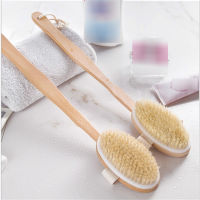 【CW】Bathroom Body Brushes Long Handle Bath Natural Bristles Brushes Exfoliating Massager With Wooden Handle Dry Brushing Shower Tool