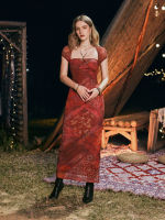 Cider Paisley Pattern Mesh Maxi Dress เดรสแขนสั้นผู้หญิง เดรสแฟชั่นผญ ลุควินเทจ