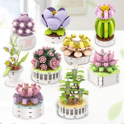Bouquet Moc Block Flower Succulents Potted Building Blocks FIT for Romantic Kit Assembly Bricks Toys For Kids Girls Gift