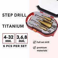 s46 ดอกสเต็ป ทรงเจดีย์ เจาะขยาย คว้านรู ขนาด 4-32 มม. Step Drill Titanium Size 4-32mm. 3 Pcs.Set / 6 Pcs.Set