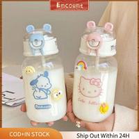 ENCOUNT คุโรมิ ขวดน้ำพร้อมหลอด Cinnamoroll อะนิเมะ ขวดน้ำการ์ตูนอะนิเมะ แบบพกพาได้ กันรั่วซึม แก้วน้ำดื่มแก้ว เด็กนักเรียนชายหญิง