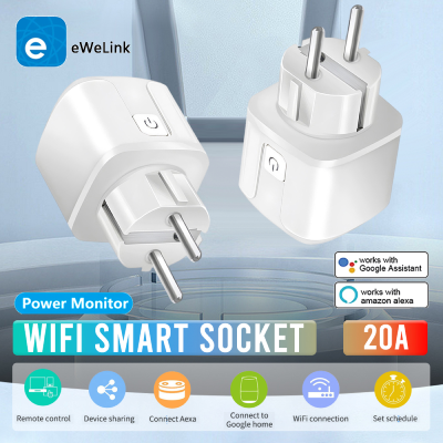 Jiuch 2ชิ้นปลั๊กเชื่อมต่อไร้สาย EWelink 20A 4400W ปลั๊กอัจฉริยะ Wifi ซ็อกเก็ต EU ฟังก์ชั่นการตรวจสอบพลังงานฟังก์ชั่นจับเวลา EU ปลั๊กตัวแปลงใช้งานได้กับ Alexa Google Home ไม่มีฮับ