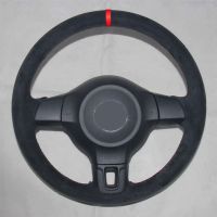 Car Steering Wheel Cover Black Genuine Leather Suede Hand-stitched For Volkswagen Golf 6 Mk6 VW Polo MK5 2010-2013