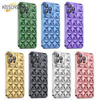 KISSCASE แบบเพชรเคลือบหรูหราพร้อมลายตาข่ายเพชรสำหรับ Iphone 11 12 13 14 Pro Max Plus เคสฟิล์มกระจกเลนส์กล้องถ่ายรูปสำหรับ Iphone 12PROMAX กรอบซองนุ่มกันกระแทก