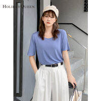 HolidayQueen Comfort ผู้หญิง8สีสีทึบเสื้อยืดคอกลม HQ2341