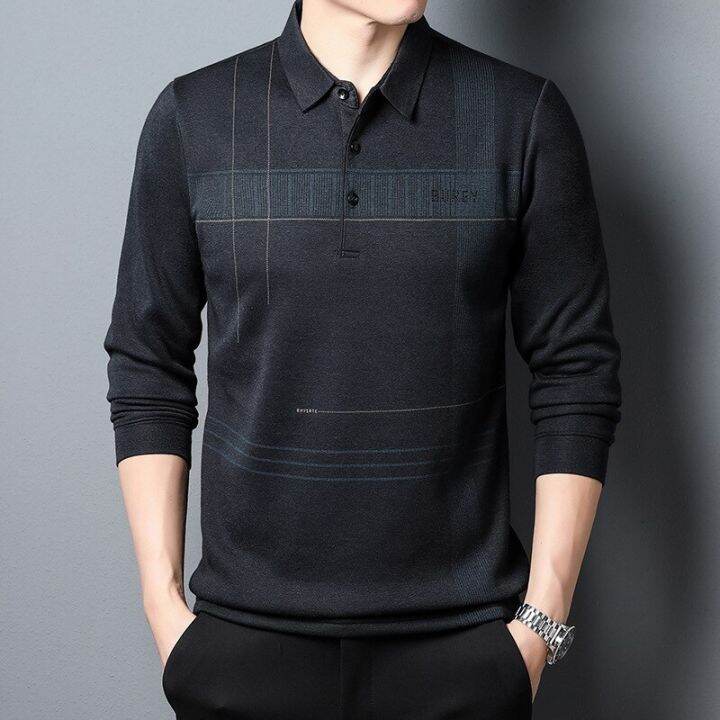 hot11-browon-brand-t-shirt-men-new-business-cal-turn-down-collar-striped-print-t-shirt-male-autumn-long-sleeve-regular-fit-tops-men