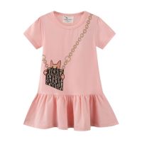 Jumping Meters Childrens School Dresses Summer Girls Cotton Clothes Bag Animals Print Cute Kids Tunic Short Sleeve Dresses  by Hs2023