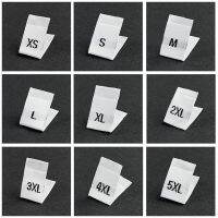 500Pcs Clothing Size Label Black Text White Garment Clothes T Shirt Dress Cloth Fabric Label Tag XS S M L XL 2XL 3XL 4XL 34*12mm Labels