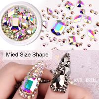 1box Mixed Style Nails Art FlatBack Crystal AB Rhinestones Crafts / 3D Nail Art Sticker For Tips / Manicure UV Gel Polish Decor DIY Accessories / Nail Decoration Decals / Manicure Glitter Stone / Nail Makeup Tools