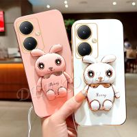 ปลอกโทรศัพท์มือถือสำหรับ VIVOY78 VIVOY27 VIVOY02T VIVO Y27 Y02T 5G 4G 2023เคสโทรศัพท์รูปการ์ตูนใหม่พร้อมที่ยึดขาตั้งรูปกระต่ายน่ารักมีเชือกคล้องมือเคสนิ่ม