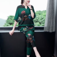 Printing half sleeve Harem Pants Suit Women Casual loose big size 5XL Two Piece sets Ladies  new Mom Korean summer set