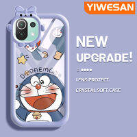 YIWESAN เคสสำหรับ Xiaomi 11 Lite 5G 11 Lite 5G Ne ลายการ์ตูนโดราเอมอนมอนน้อยมอนสเตอร์ตัวน้อยมีโบว์แบบนิ่มกันกระแทกกันรอยขีดข่วนเคสโทรศัพท์โปร่งใสทีพียูซิลิกาเจลเลนส์กล้องถ่ายรูปฝาครอบป้องกัน