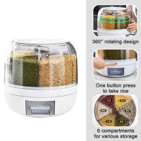 360 Degree Rotating Rice Dispenser Sealed Dry Cereal Grain Bucket Dispenser Moisture-proof Kitchen Food Container Storage Box