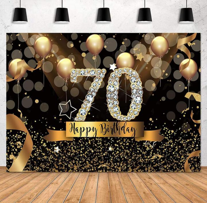 7x5ft Happy 70th Birthday Party Photography Backdrop Glitter Black and ...