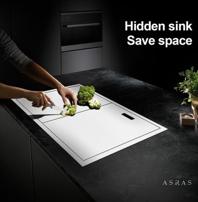 Asras 6047Y + 3060 SUS304ซิงค์ล้างจานทำมือซ่อนอ่างล้างจานสองฝาปิดDrainerและTelescopic Tap