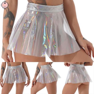 g2ydl2 Womens Transparent PVC Pleated Mini Skirt High Waist See Through Skirts Clubwear