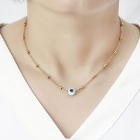 Gold Plated Stainless Steel Chains Evil Eye Necklace For Women Couples New Kpop Fashion Style Minimalist Necklace Jewelry 2022