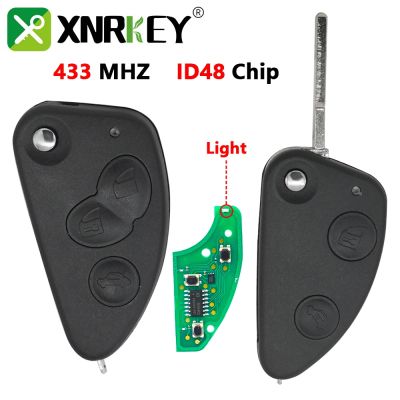 XNRKEY 2/3 Button Remote Car Key ID48 Chip 433Mhz for Alfa Romeo 147 156 166 GT Replacement Flip Key Fob with Uncut SIP22 Blade