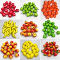 ☾✔ 40PCS Artificial Fruits Foods Vegetables Fake Apple Peach Orange Lemon Pear Banana Cherry Chilli Garlic Pepper Home Decoration