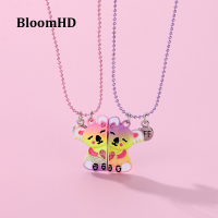 BloomHD 2ชิ้นการ์ตูนน่ารักไล่ระดับสีสีพ่นหมีสร้อยคอพร้อมจี้แฟชั่น50 + 5ซม.