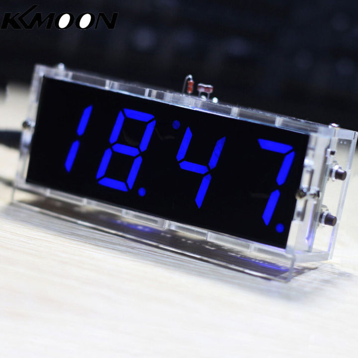 kkmoon-ชุดนาฬิกาดิจิตอลแอลอีดี-diy-4หลักขนาดกะทัดรัดควบคุมไฟแสดงเวลาวันที่อุณหภูมิพร้อมเคสโปร่งใส