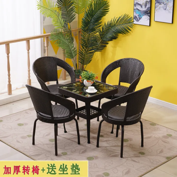 Outdoor rattan chair three-piece set living room tea table indoor and ...