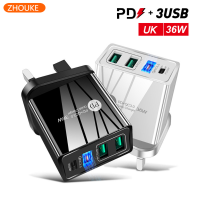 PD36W + 3USB2.4A เครื่องชาร์จเดินทางสองยูเอสบีชาร์จไวอะแดปเตอร์โทรศัพท์ Android Type-C ไปยัง USB สายสำหรับแอปเปิล iPad iPhone Samsung Xiaomi Huawei Oppo และ Multi-Port สายเคเบิลข้อมูลปลั๊กหัวชาร์จมีอินดิเคเตอร์ LED