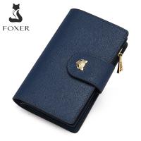 FOXER ใหม่กระเป๋าสตางค์ยาวกระเป๋าสตางค์สำหรับทุกเพศหนังคุณภาพดีแฟชั่นของผู้หญิงกระเป๋าสตางค์จุมากกระเป๋าสตางค์ขนาดเล็กของผู้หญิงหรูหรา