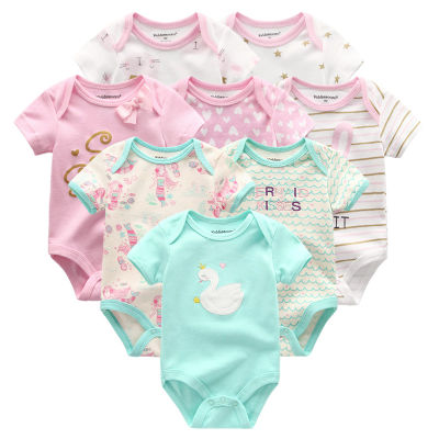 2021 Baby Boy Clothes Sets 8PCS Newborn Solid Cotton Romper Uni Baby Girl Clothes Short Sleeve Cartoon Print Ropa bebe