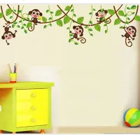 Cute Mini Monkeys Wall Stickers For Kids Room Art Decals Vinyl 3D Animals Plants Wallpaper Sticker Bedroom Mursery Home Decor