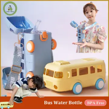 Cute Water Bottle with Strap Toy Bus Portable Water Cups for Kids, Drinking