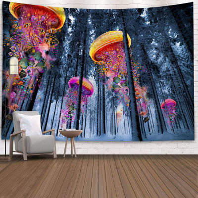 【cw】Psychedelic Tapestrys Forest Jellyfish Tapestry Wall Hanging Car Wall Art Unique Wall Hanging Tapestry Dorm Decor Blanket