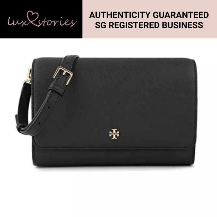 Tory Burch Emerson Combo Leather Crossbody in Black