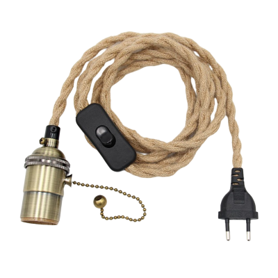 110V-250V Vintage Pendant Light Cord Kits with European Plug Jute Rope Twisted Cable Industrial Loft E27 Hanging Lamps