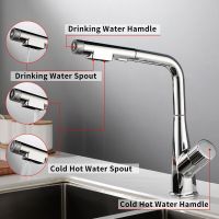 Pull Out Kitchen Filtered Faucet Dual Sprayer Drinking Water Tap Vessel Sink 3-way Filter Mixer Tap Brushed Black Fashion Design