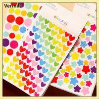 VERMILL 6 Sheets สร้างสรรค์ อัลบั้มของเล่นภาพถ่าย สติ๊กเกอร์หนังสือ สติ๊กเกอร์ลายจุดหัวใจดาว สมุดรายวันสมุดภาพ การตกแต่งสีรุ้ง สมุดบันทึก