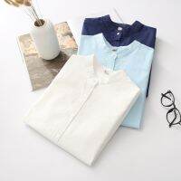 EYM 2021 Brand New Arrival Womens Shirt Casual Cotton Stand Collar Solid Color White Long Sleeve Blouses Simple Style Lady Tops