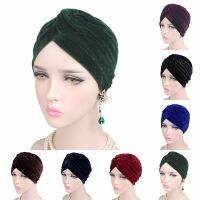 [HOT W] แฟชั่นสบายๆยืดกำมะหยี่สีทอง Headwrap Turban หมวกผู้หญิงมุสลิม Chemo Simple มุสลิม Chemo หมวกสำหรับสาวอุปกรณ์เสริมผม