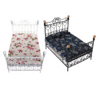 1: 12 Miniature Bedroom Furniture Metal Bed With Mattress Accessory Toy