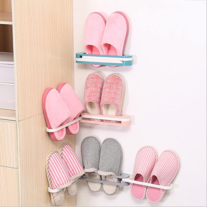 Wall Mount Slippers Hanging Shelf Holder Storage Rack Foldable