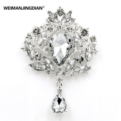 WEIMANJINGDIAN Brand High Quality Large Crystal Teardrop Brooch Pins for Women Wedding Bouquets Art Decor Jewelry