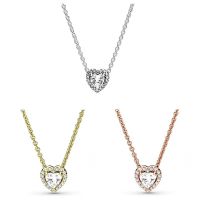 Authentic 925 Sterling Silver Moments Gold Elevated Heart With Crystal Necklace For Women Bead Charm Diy Fashion Jewelry