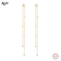 Aide 925เงินสเตอร์ลิงสามรอบ Zircon ดอกไม้คู่ยาวพู่ Dangle ต่างหูสำหรับผู้หญิง Elegant Party เครื่องประดับ