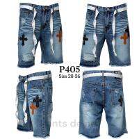 PANTS DE ART กางเกงขาสั้นยีนส์ งานสตรีท ปักแฟชั่น ผ้าไม่ยืด แถมเชือกSIZE28-36 เป้าซิป