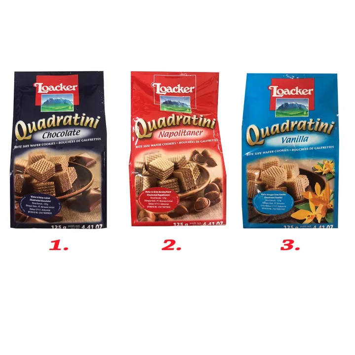 Loacker Quadratini Chocolate Wafer Cookies Rasa Coklat 125gr Biskuit