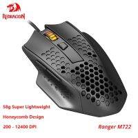 Redragon Ranger USB M722 58G น้ำหนักเบา Mouse Gaming RGB แบบมีสาย12400 DPI 7ปุ่มเมาส์สำหรับเกมดีไซน์รังผึ้งสำหรับพีซี