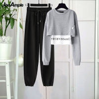 Womens Tracksuit Autumn  New Top Pants Suit Korean Fashion Elegant Short Sweater Trouser Two-piece Set Female Sportwear